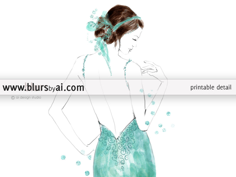 Printable fashion illustration of a seafoam green mermaid dress