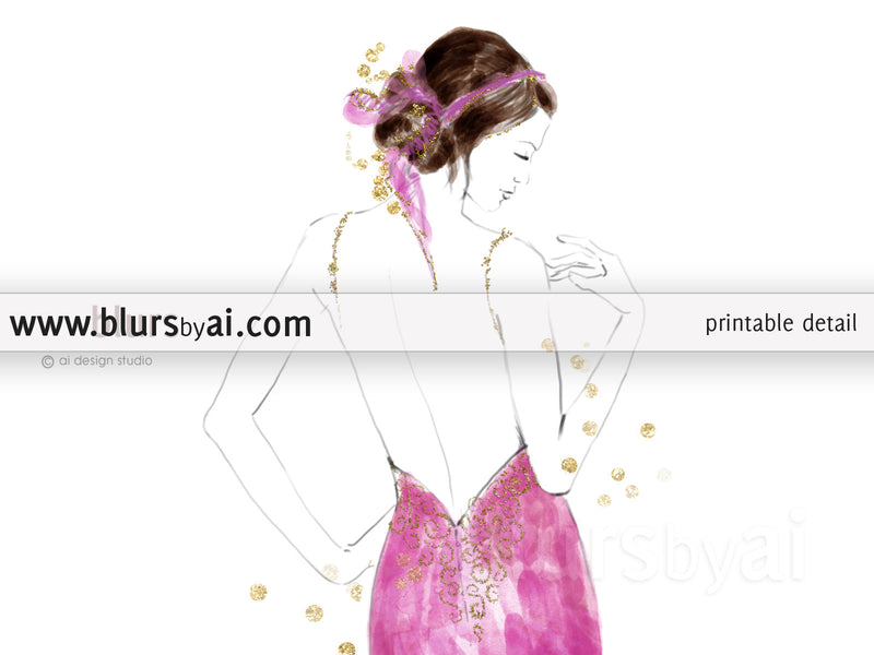 Printable fashion illustration of a pink mermaid dress