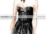 Printable fashion illustration: sequin gown in black and silver