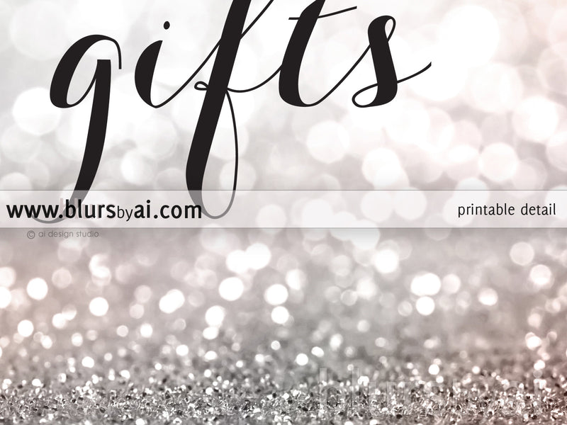 Cards and gifts, printable sign in blush and silver glitter