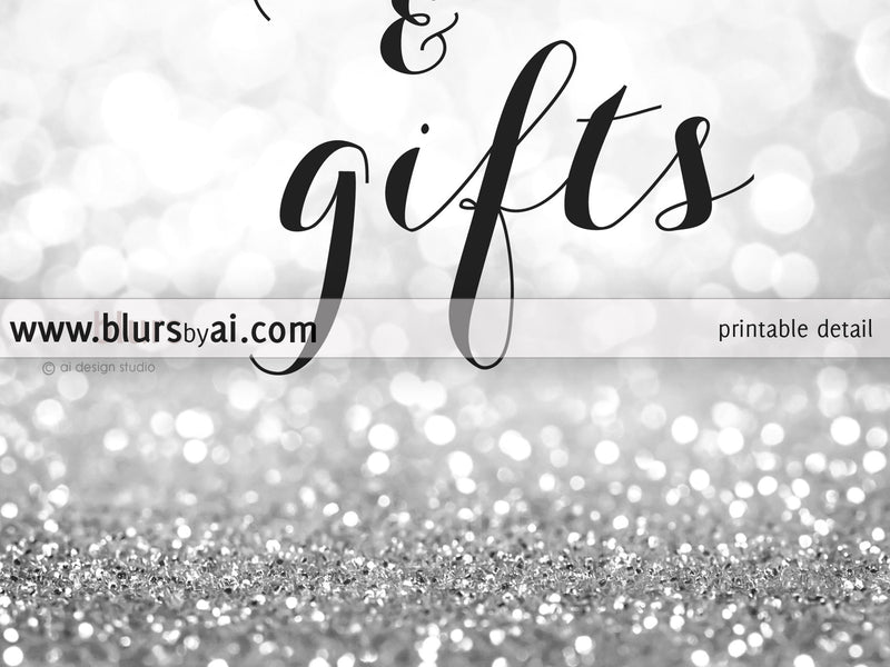 Printable cards and gifts sign in silver glitter