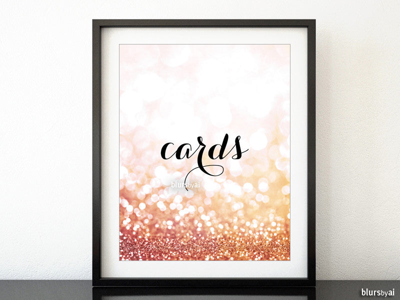 Cards printable sign in rose gold glitter and calligraphy text