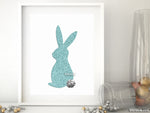 Easter bunny printable decor in robin egg blue, pastel blue glitter - Personal use