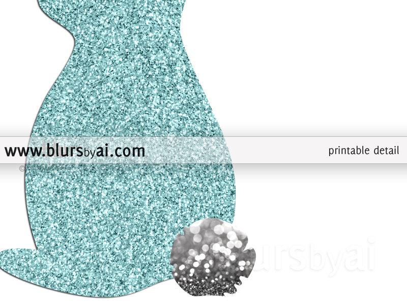 Easter bunny printable decor in robin egg blue, pastel blue glitter - Personal use