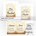 5x7" - DIY Printable sign templates for Word. Make your own wedding signs & table numbers, in gold glitter background