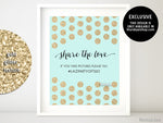 Custom printable wedding hashtag sign, Share the love, in mint and gold