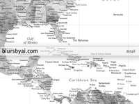 Custom map print: USA, Mexico and the Caribbean Sea in grayscale watercolor . "Jimmy"