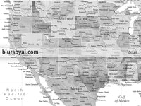 Custom map print: USA, Mexico and the Caribbean Sea in grayscale watercolor . "Jimmy"