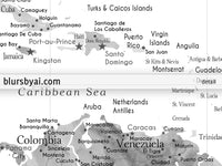 Custom map print: USA, Mexico and the Caribbean Sea in grayscale watercolor . "Jimmy"