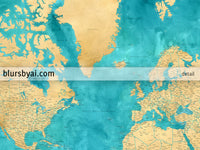 Custom world map print - highly detailed map with cities in teal and gold. "Lexy"