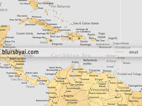 Custom world map print - highly detailed map with cities in gray and gold. "Everly"