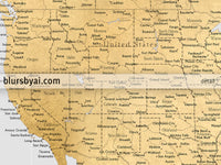 Custom world map print - highly detailed map with cities in gray and gold. "Everly"