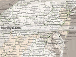 Custom US map print: highly detailed map of the US with roads. "Light earth tones"