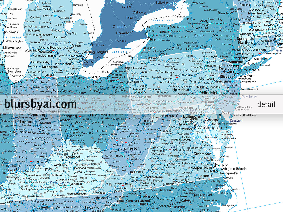 Custom US map print: highly detailed map of the US with roads. "Ethan"