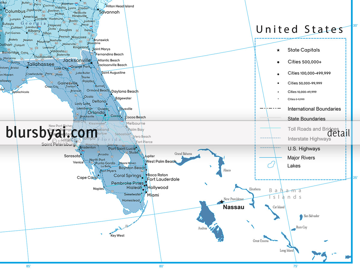 Custom US map print: highly detailed map of the US with roads. "Ethan"
