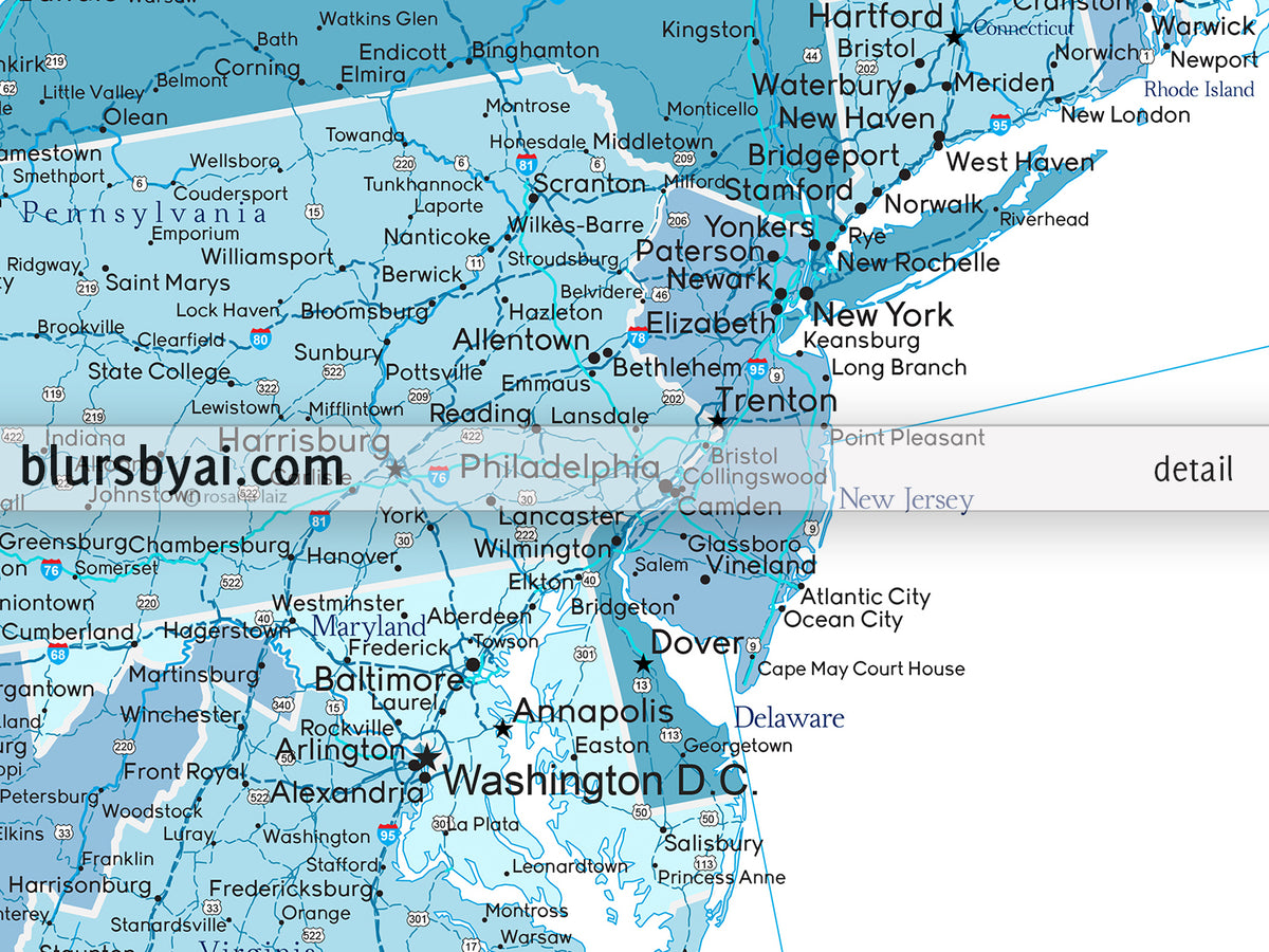 Custom US map print: highly detailed map of the US with roads. "Ethan"
