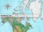 Custom world map print - highly detailed map with cities in watercolor topography. "Jay"