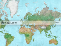 Custom world map print - highly detailed map with cities in watercolor topography. "Jay"