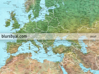 Custom world map print - highly detailed map with cities in watercolor topography. "Jay"