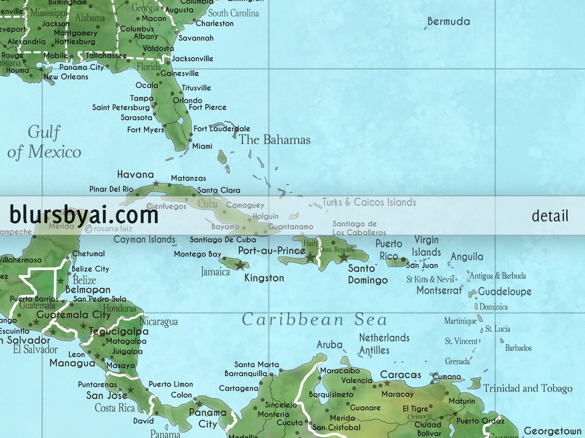 Custom world map print - highly detailed map with cities in watercolor topography. "Jay"