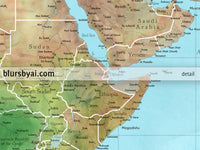 Custom world map print - highly detailed map with cities in watercolor topography. "Jay"