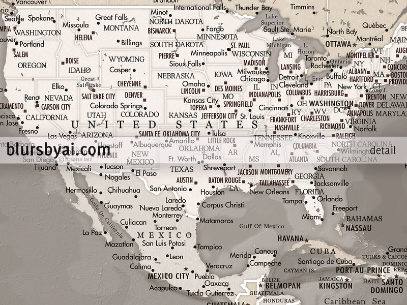 Set of two map prints on paper: USA and the world in matching style. "Davey"