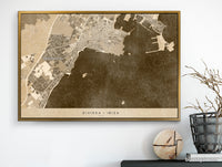 Personalized vintage (but current) city map on canvas with optional frame