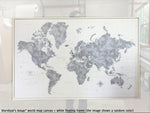 Custom, large & highly detailed watercolor world map canvas print or push pin map. "Abey"