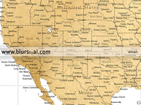 Multi panel, custom highly detailed world map print - Gold world map with cities. "Rossie"