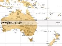 Multi panel, custom highly detailed world map print - Gold world map with cities. "Rossie"
