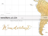 Multi panel, custom highly detailed world map print - Gold world map with cities. "Rossie"