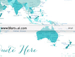 Custom quote printable world map with cities, capitals, countries, US States... labeled. Color combination: Angels