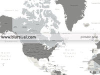 Custom map print: gray world map with countries and states. "Concrete hues"