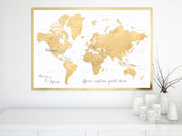 Custom map print: gold world map with countries and states. "Rossie"