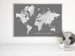 Custom quote - Printable world map with cities, capitals, countries, US States... labeled. Silver leaf.