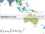 Custom quote - printable world map with cities, capitals, countries, US States... labeled. Color combo: in the wild