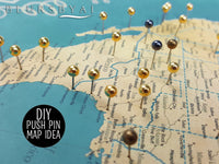 Custom world map print - highly detailed map with cities in teal and gold. "Lexy"