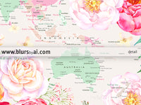 Floral pastel world map art print. "Flor"
