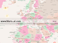 Floral pastel world map art print. "Flor"