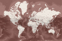 Art print on paper: custom detailed world map with cities and US state capitals. ALL COLOR CHOICES