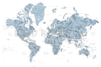 Art print on paper: custom detailed world map with cities and US state capitals. ALL COLOR CHOICES