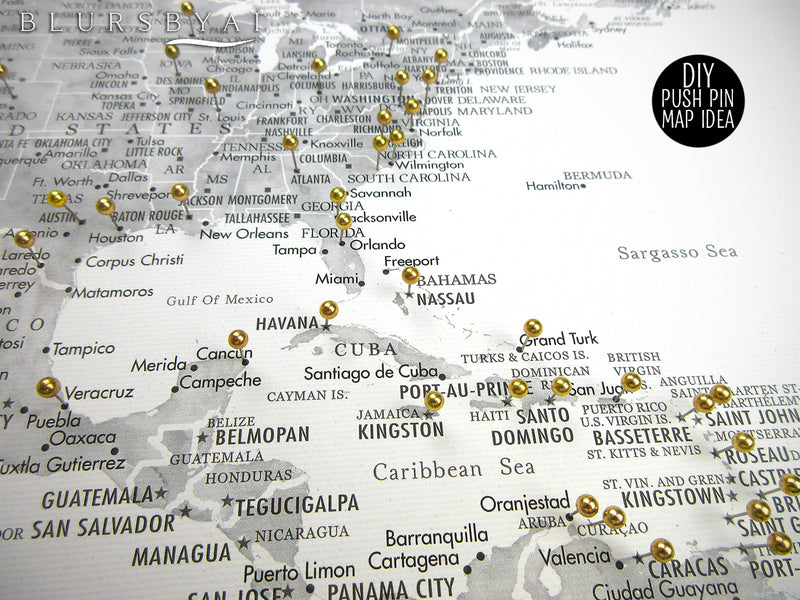 Art print on paper: custom world map with state capitals, cities and countries in grayscale watercolor. "Jimmy"