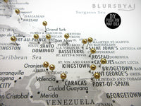 Art print on paper: custom world map with state capitals, cities and countries in grayscale watercolor. "Jimmy"