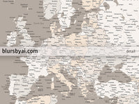 Custom map print: map of Europe with countries and cities in light earth tones