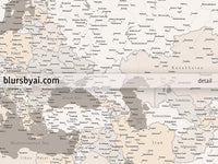 Custom map print: map of Europe with countries and cities in light earth tones