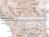 Custom map print of Mexico in neutral watercolor. "Abey"