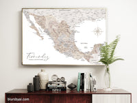 Custom map print of Mexico in neutral watercolor. "Abey"