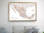Personalized map of Mexico, canvas print or push pin map in watercolor neutrals. "Abey"
