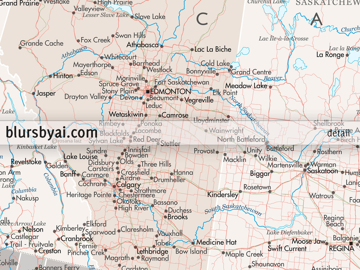 Custom map print: highly detailed map of Canada with roads. "Keane"