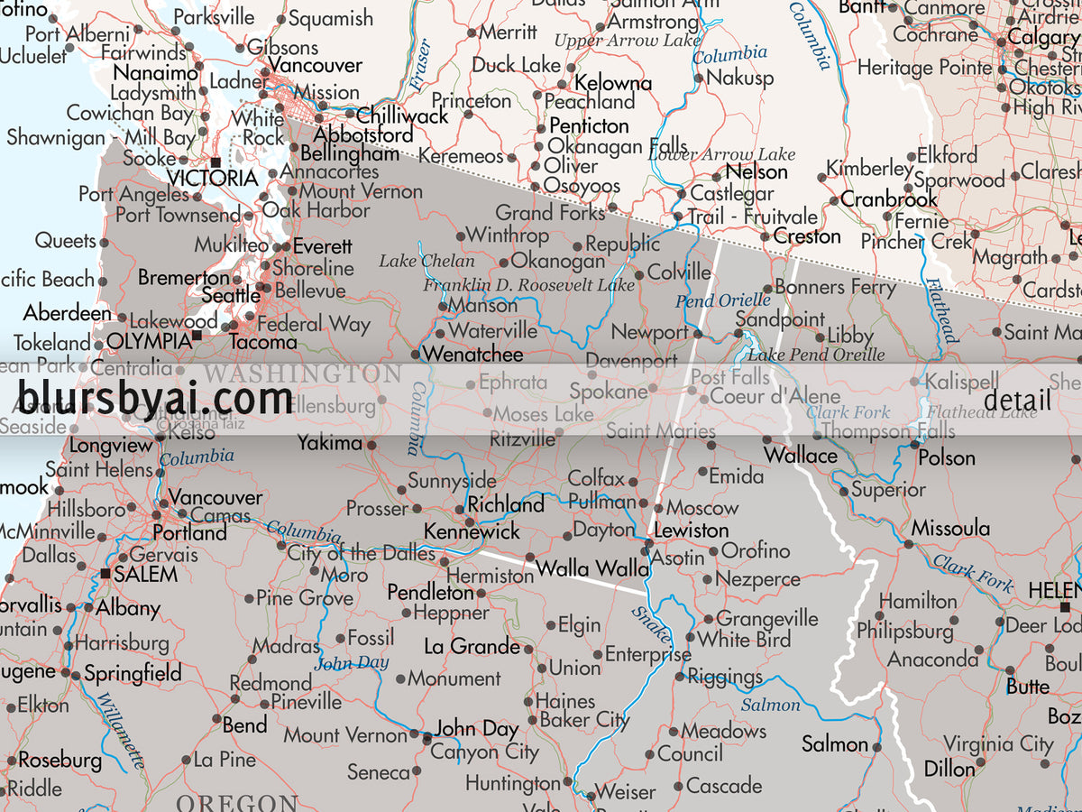 Custom map print: highly detailed map of Canada with roads. "Keane"